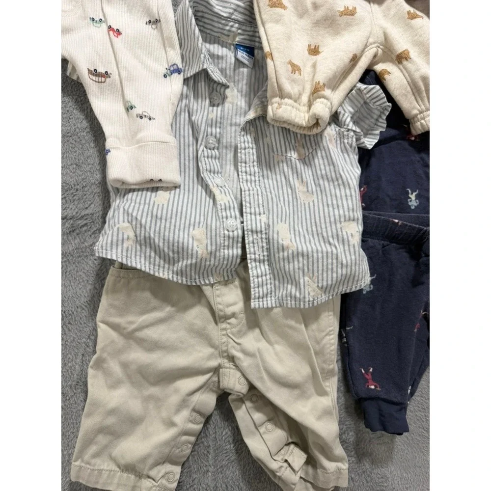 Carters Old Navy Baby Boy Clothes Bundle‎ NB 3M Sherpa Pullover Pants Shirts 8pc